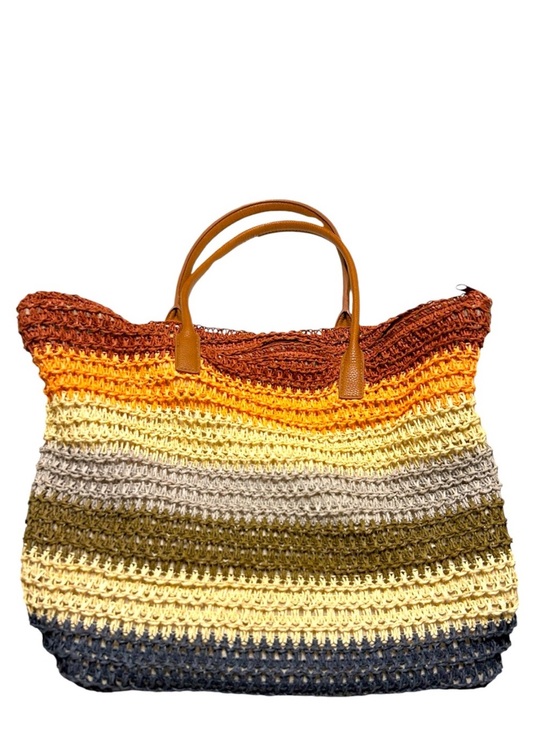 Merona Handbags - Merona Multi Colored Striped Boho Woven Straw Bag